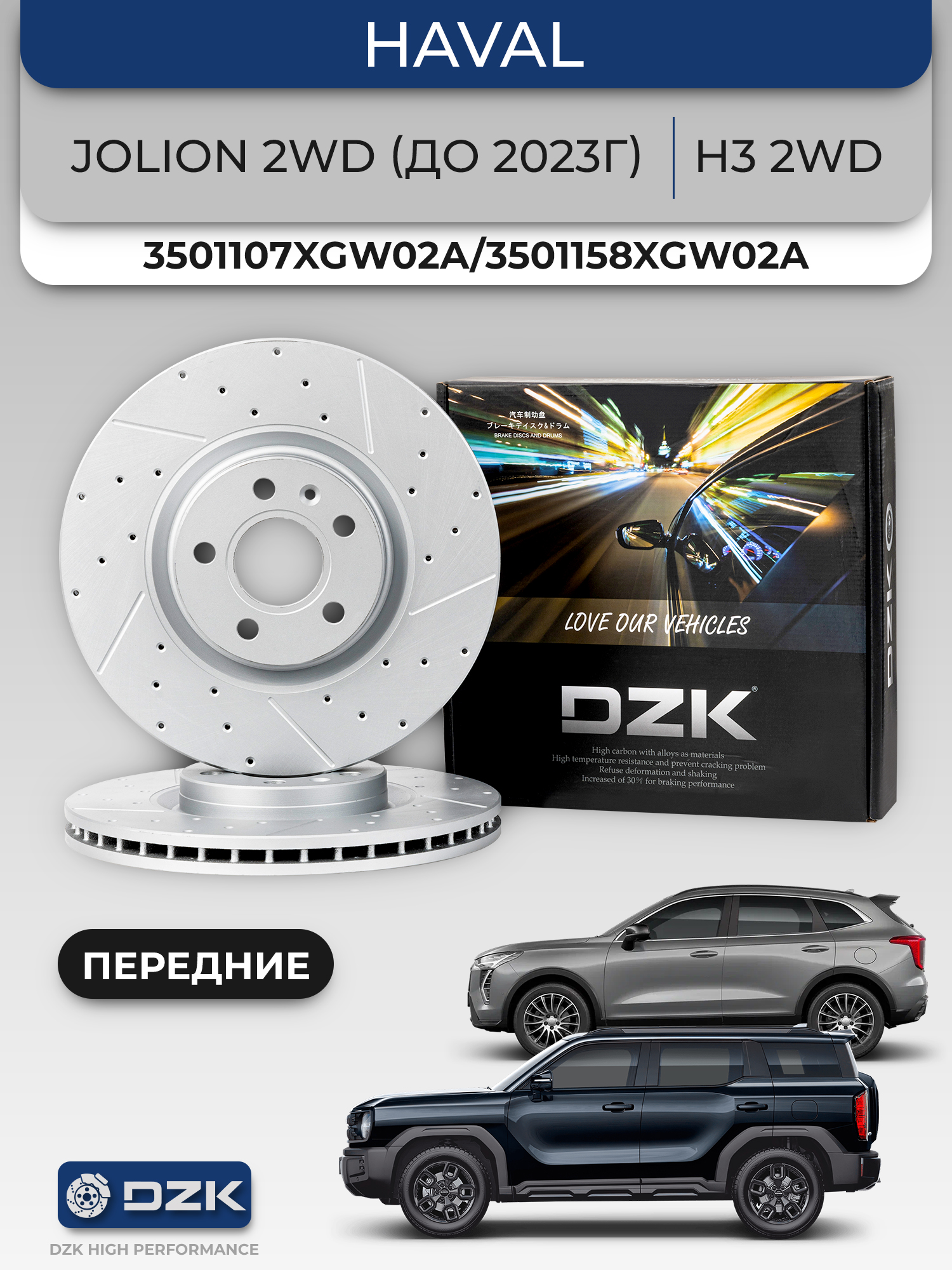 Haval Jolion 2WD (до 2023г)/H3 2WD. Передние вентилируемые тормозные диски DZK. 3501107XGW02A/3501158XGW02A - Фото 1